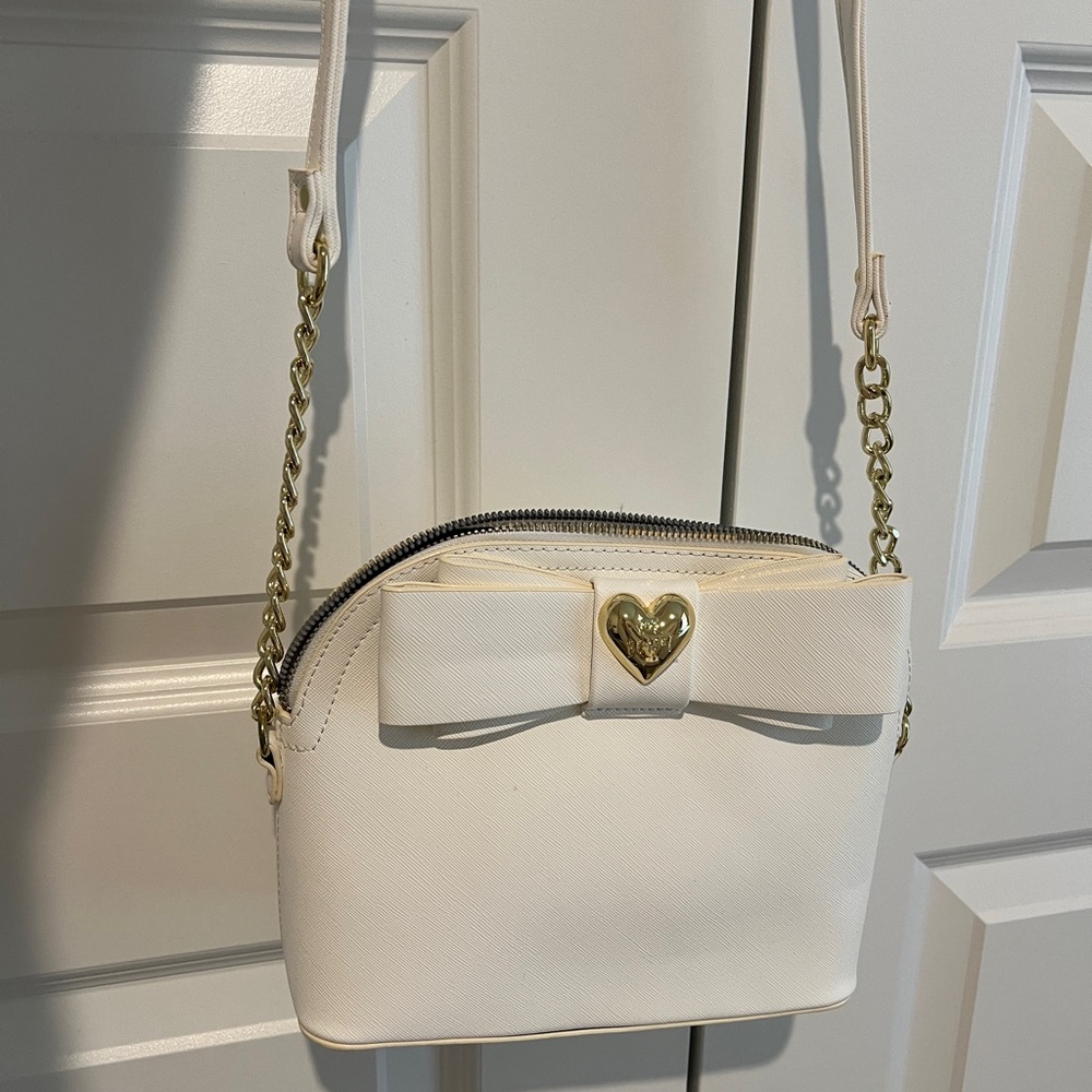 Betsey Johnson Bow White Crossbody Bag with Gold Accents